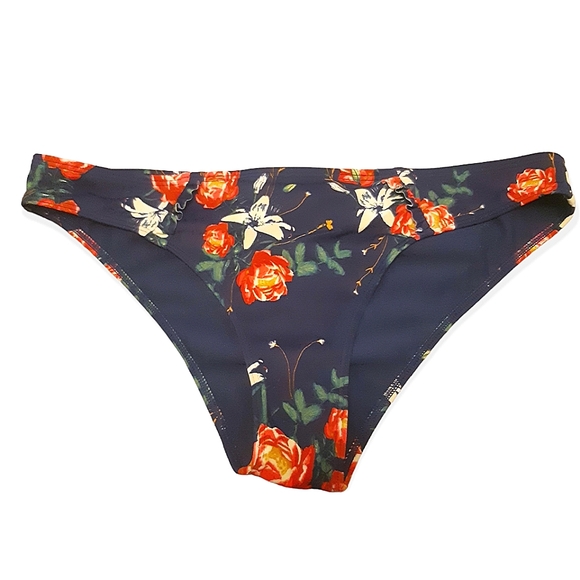 ROXY large navy floral frill bikini bottom EUC - Picture 2 of 7